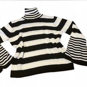 SHEIN Black and White Striped Turtleneck Sweater